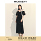 MAXRIENY法式復(fù)古花邊收腰連衣裙25春款浪漫赫本風(fēng)長(zhǎng)裙約會(huì)小黑裙 黑色 L