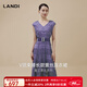 藍地[莫奈花園系列]LANDI紫色V領束腰長款無袖蕾絲連衣裙女2025夏新品 紫羅蘭 L