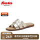 Bata外穿拖鞋女2024夏商場(chǎng)羊皮舒適羅馬涼拖ARP17BT4 淺金 37
