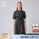 HAZZYS哈吉斯女裝 夏季款女士立領(lǐng)印花短袖連衣裙女AQWSC0BBC08 藏青色NV S (155/80A 36)