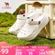 駱駝（CAMEL）洞洞鞋女簡約休閑增高厚底涼拖鞋 L25M071022 米白  37-38 
