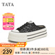 他她（TATA）厚底包頭拖鞋女鞋亮片松糕后空穆勒鞋夏新款DWGP2BH4 黑色（拖鞋款） 35