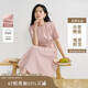 茵曼2025夏季女裝新款歐若風(fēng)圓領(lǐng)抽褶棉質(zhì)混紡短袖氣質(zhì)連衣裙 淺粉色M