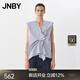 JNBY/江南布衣25夏新品襯衫女棉質(zhì)立體捏褶無袖V領(lǐng)寬松5P5214080 468/塵灰藍(lán) S