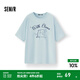 森馬（Semir）短袖t恤女中長(zhǎng)款寬松上衣海洋精靈印花2025夏新款涼感抑菌套頭衫 粉藍(lán)80084 S 155/80A