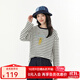 飛鳥和新酒黑色條紋長(zhǎng)袖T恤女2025秋季新款圓領(lǐng)寬松短款休閑上衣 條紋黑色HNB01 M