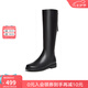 百思圖冬商場新款牛皮長筒靴騎士靴粗跟加絨棉鞋女靴A5206DG4 黑色絨里 37
