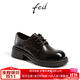 FED黑色小皮鞋秋季新款女鞋粗跟牛津鞋真皮休閑單鞋女D0907-ZC636 咖色 39