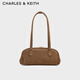 CHARLES&KEITH復古仿麂皮腋下包法棍包女生日禮物送女友CK2-30782751-1 Mocha Brown摩卡棕 M