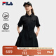 FILA 斐樂官方女裝梭織工裝連衣裙2025夏季新款時尚涼感防曬收腰裙子 正黑色-BK M 165/84A/M