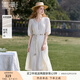 香影度假風波西米亞白色連衣裙女2025夏裝新款含亞麻收腰v領(lǐng)裙子 米白 XL 170/92A/125-140斤