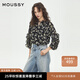 moussy 2025春季新品法式田園風(fēng)碎花雪紡長袖襯衫女028ISA30-3131 花紋黑色 均碼