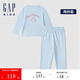 GAP女童初秋款小熊印花雙面磨毛長(zhǎng)袖睡衣兒童裝套裝646205