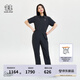 KOLON SPORT/可隆連體褲闊腿 女子戶外防潑水休閑露營運動拉鏈褲子 LKOP4MT576-BK 黑色 S 160/84A