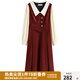 獨(dú)束大碼女裝假兩件撞色襯衫領(lǐng)連衣裙女秋冬微胖mm文藝復(fù)古穿搭裙子 勃艮第紅【適合160左右】 M