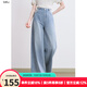 百圖betu女裝2025夏季新款牛仔闊腿褲提花條紋高腰百搭褲子女2507X01 牛仔色 M