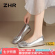ZHR單鞋女時尚內(nèi)增高淺口蝴蝶結女鞋百搭通勤小皮鞋AH602M銀色37