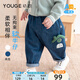 幼歌（YOUGE）【軟牛仔】嬰幼兒2024春季卡通造型牛仔褲寶寶休閑褲 牛仔藍(lán)（66-90兩用襠） 90 cm