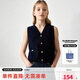 ELLE KIDS童裝 春季女童含羊毛立體學(xué)院風(fēng)V領(lǐng)紋理感針織簡約疊穿背心馬甲 藏青色 165 （M）