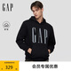 GAP【情人節(jié)】男女裝秋季新款logo印花抓絨寬松套頭連帽衫衛(wèi)衣786923