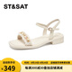 星期六（St&Sat）女鞋夏季新款優(yōu)雅通勤方跟一字帶涼鞋 米白色 38