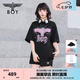 BOY LONDON【暗夜星辰】 秋季情侶款短袖燙鉆粉色老鷹T恤 N01003 黑色 S