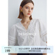 迪賽尼斯（DESIGNICE）2024年夏季新款通勤風(fēng)氣質(zhì)優(yōu)雅拼接白色七分袖袖V領(lǐng)雪紡衫女 米白 S