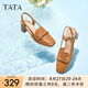 他她（TATA）復古包頭涼鞋女羊皮氣質(zhì)粗跟時裝涼鞋夏新款YET01BH4 棕色 36