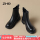 ZHR平底短靴女秋冬簡約英倫風切爾西靴女松緊帶女靴   EH19 黑色 37 