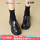ZHR厚底樂福鞋女時(shí)尚魔術(shù)貼單鞋子女純色百搭粗跟小皮鞋JF153黑色37