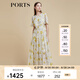 PORTS寶姿商場(chǎng)同款2022春夏新款女裝“絢爛夏花”印花連衣長(cháng)裙 亞麻淺金印花 M (6)
