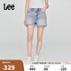 Lee25新品舒適版毛邊設(shè)計(jì)天絲淺藍(lán)色水洗女牛仔短褲潮流A08078