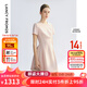 朗姿2025年夏季新款黑色氣質(zhì)收腰短袖女裙子法式高級感高知連衣裙 淡粉色 M