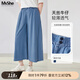 MsShe【天絲涼涼牛仔裙褲】大碼女裝2025夏季胖mm顯瘦九分闊腿褲 牛仔淺藍(lán)色現(xiàn)貨 偏大半個(gè)碼 2XL