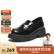 Bata樂(lè )福鞋女2024秋商場(chǎng)英倫風(fēng)牛皮一腳蹬AGC03CA4 黑色 38