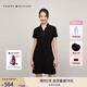 TOMMY HILFIGER【鑲邊V領】夏季女裝氣質休閑通勤顯瘦POLO連衣裙76J5007 黑色BEI XL
