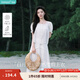 茵曼（INMAN）【苧麻】章若楠同款法式花邊女裝方領(lǐng)襯衫2025夏季新款短袖上衣 珍珠白 M