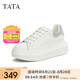 他她（TATA）小白鞋2025夏季新款奶油泡泡厚底女鞋增高松糕鞋板鞋 白/銀（跟高6cm） 36