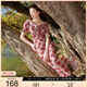 三彩大碼女裝2025夏季新款法式方領(lǐng)連衣裙雪紡復(fù)古格紋短袖收腰胖MM