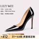 Lily Wei黑色性感尖頭高跟鞋通勤細跟單鞋女大碼小碼禮儀情人節禮物 黑色【跟高10cm】 36 (230mm)