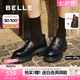 百麗（Belle）七夕禮物復(fù)古抓皺鎏金樂(lè)福鞋女商場(chǎng)款牛皮粗跟jk鞋E1Y1DCA5 黑色 37