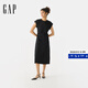 Gap【成毅代言】女裝純棉抽褶收腰無袖連衣裙簡約氣質長裙680442 黑色 M (165/84A) 亞洲尺碼