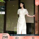 三彩大碼女裝2025夏季新款連衣裙圓領(lǐng)短袖刺繡開(kāi)叉胖MM