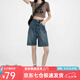 蘿美醬復(fù)古牛仔褲五分褲女短褲夏季2025新款高腰直筒顯瘦淺色闊腿褲中褲 復(fù)古藍(lán)牛仔五分褲 L
