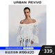UR2025秋季新款女荷葉邊飄帶一字領(lǐng)喇叭袖罩衫襯衫UYL250091 米白 (偏短) XL