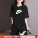 耐克（NIKE）女裝運動(dòng)套裝25春新款休閑舒適短袖T恤上衣寬松運動(dòng)五分褲兩件套 DX7907-010+HM8980-010 L/165