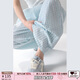 UNIFREE藍(lán)色格子闊腿褲女輕薄垂墜感慵懶風(fēng)休閑褲 藍(lán)色 M