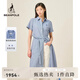 beanpole【新品】濱波 2025春夏女士朝陽(yáng)格系帶短袖襯衫型連衣裙 藍(lán)色 M 165/88A