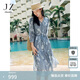 玖姿·安娜蔻海鹽之夏氣質(zhì)法式印花桑蠶絲連衣裙女2025夏季新款 花紋藍(lán)色 M 