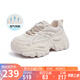 駱駝（CAMEL）老爹鞋女網(wǎng)布皮面拼接雙系帶厚底休閑鞋 L23S703108W 杏色透網(wǎng) 37